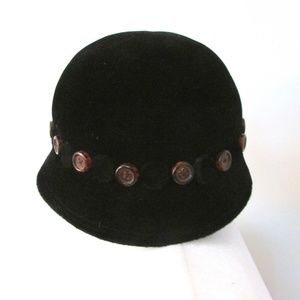 Vintage Luci Puci Black Velvet Hat with Buttons